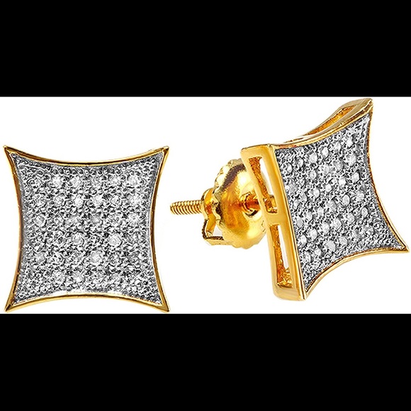 14K Yellow Gold 1/3 Carat White Diamond Kite Shape Stud Earrings - Picture 5 of 9